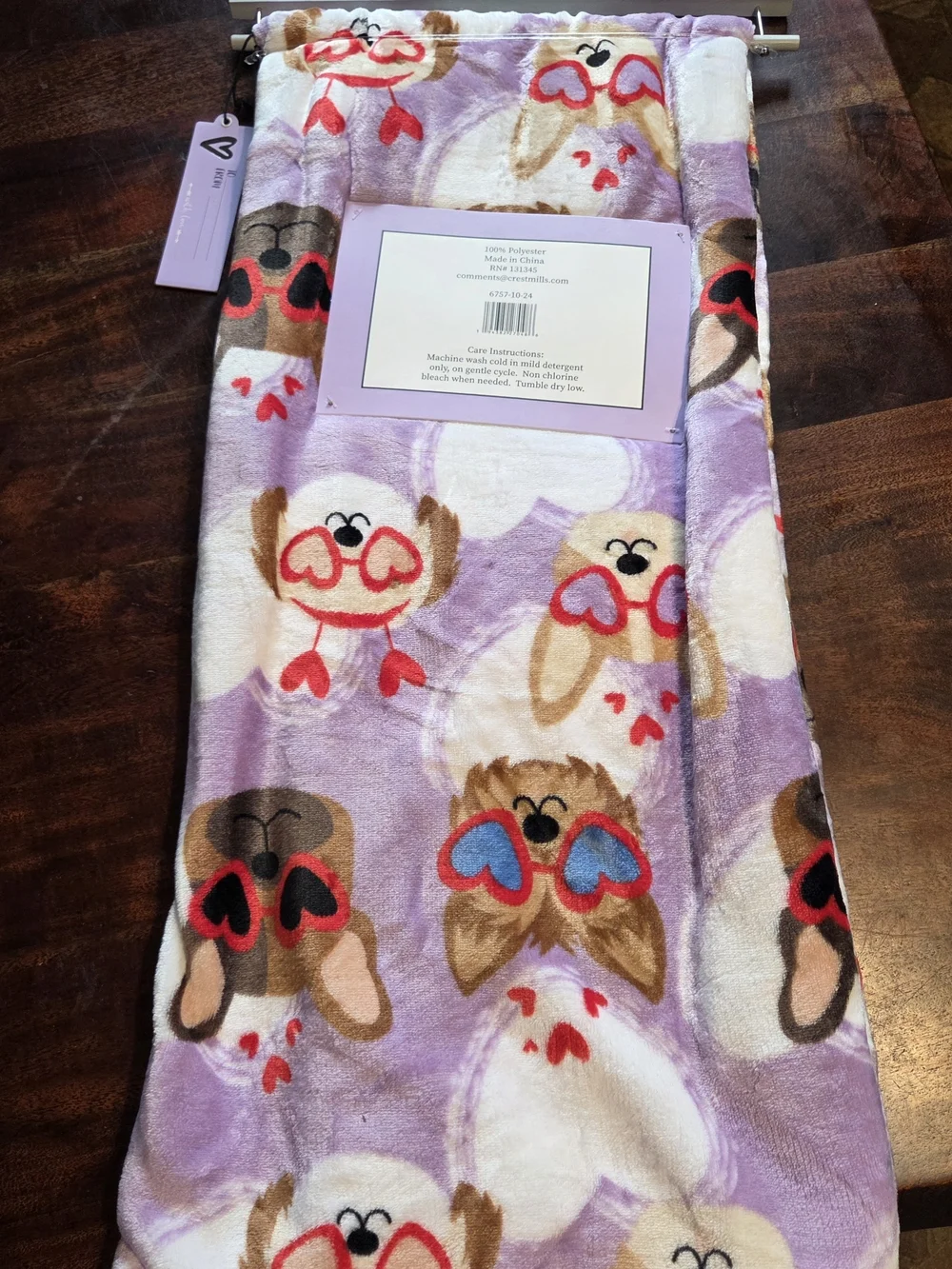 Nwt Savannah Sweet Lavender Heart Dog Print Throw